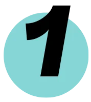 Large black number one on a light blue circle.