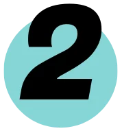 Black number two on a turquoise circle, possibly indicating the second floor in a home elevators context.