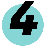Black number 4 on a teal circular background.