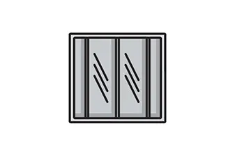 Simple illustration of closed elevator doors with a reflective, minimalist design, symbolizing home elevators.