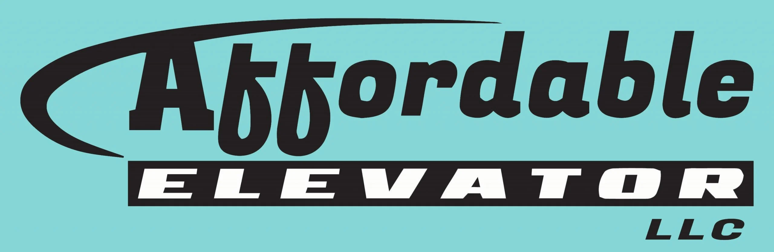 "Affordable Elevator LLC logo featuring bold black text on a light blue background, highlighting home elevators."