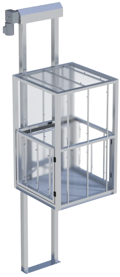 Transparent shaft elevator frame, no panels, showcasing metal structure, suitable for home elevators.